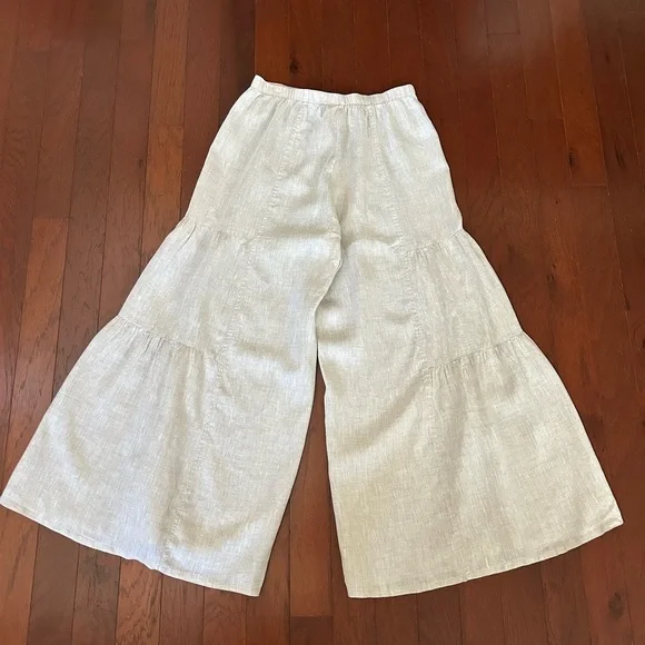 Ethos Los Angeles Linen Tiered Super Wide Leg Pants for Women in Oatmeal size M - Picture 3 of 8